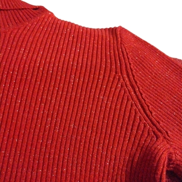 Red Shimmer Turtleneck Ribbed Basic Editions Long Slve Sweater Holiday Festive L - Picture 5 of 9
